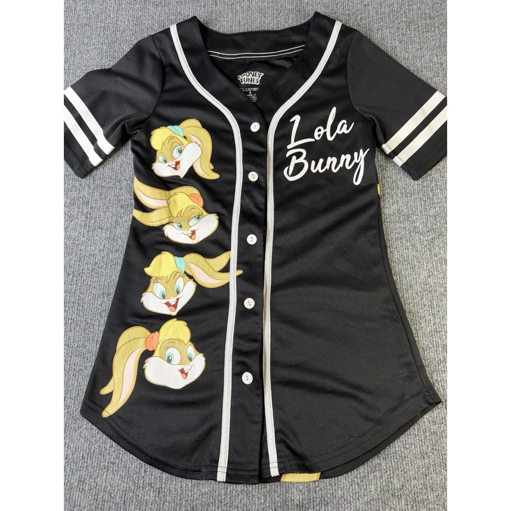 Looney Tunes Lola Bunny Baseball Jersey Top Black Graphic Women's Size‎ S